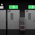 Safety Exit Signs With Green Indicators And Emergency Doors In Building
