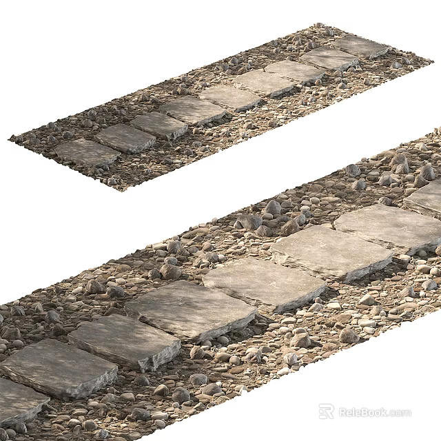 Outdoor Natural Stone Pathway With Irregular Slabs And Scattered Pebbles Design 3d model