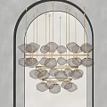 Multi Tiered Golden Crystal Chandelier With Irregular Glass Shades In Elegant Interior