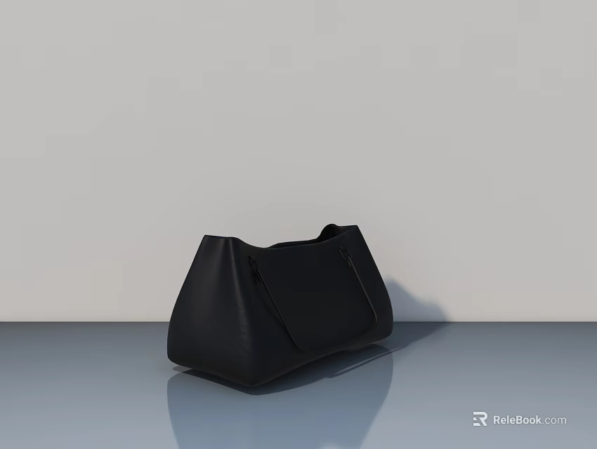 Modern Black Hinged Door With Sleek Surface And Reflective Floor 3d model