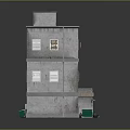 Two Story Gray Building Exterior With Adjacent Small Structure Garage And Windows