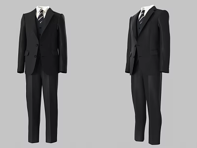 Elegant Black Suits with White Shirts and Striped Ties Formal Attire 3d model