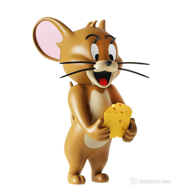 Cartoon Brown Mouse Character Holding Yellow Cheese With Big Ears Smiling 3d model 