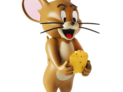 Cartoon Brown Mouse Character Holding Yellow Cheese With Big Ears Smiling 3d model