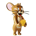 Cartoon Brown Mouse Character Holding Yellow Cheese With Big Ears Smiling