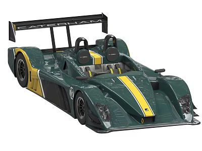 High Performance Green Racing Car with Yellow Stripes Aerodynamic Rear Wing and Sleek Cockpit Design 3d model