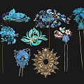 Traditional Chinese Blue Floral Butterfly Lotus Design Handcrafted Hair Pins And Decorative Pendants