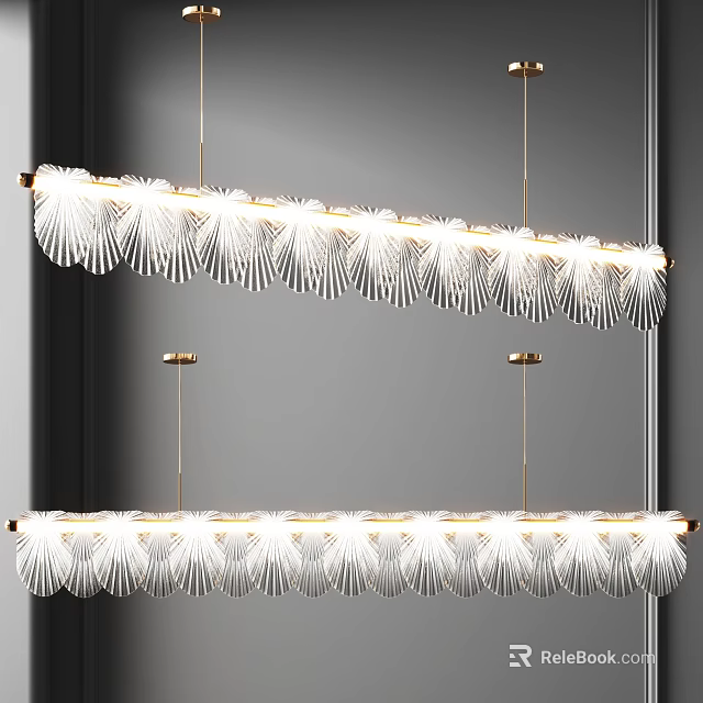 Modern Linear Chandelier With White Feather Design And Gold Hanging Frame 3d model 