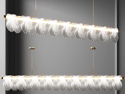 Modern Linear Chandelier With White Feather Design And Gold Hanging Frame 3d model