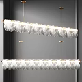 Modern Linear Chandelier With White Feather Design And Gold Hanging Frame
