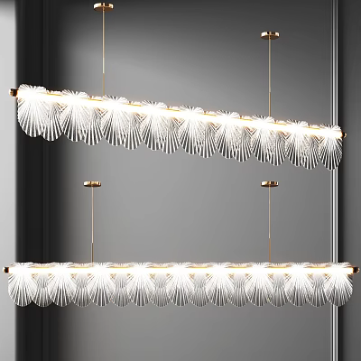 Modern Linear Chandelier With White Feather Design And Gold Hanging Frame 3d model