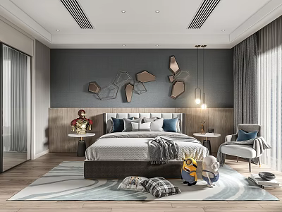 Modern Children's Room Interior With Geometric Wall Decor Bed Rug Chair And Toys 3d model