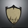 Antique Iron Shield with Gold Finish and Rustic Carved Details in Medieval Style