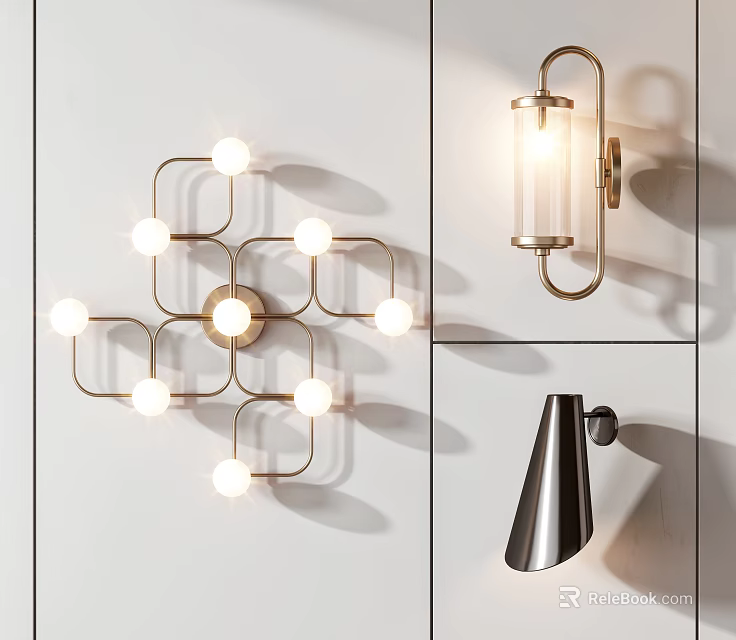 Sleek Modern Wall Lamps with Metal Frame Geometric Design Glass Shade and Conical Styles 3d model 