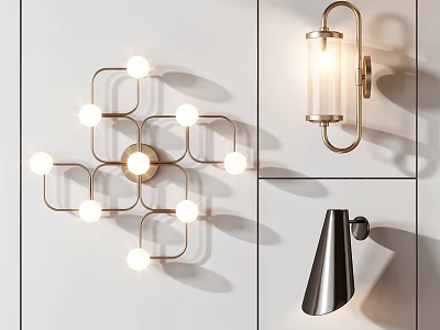 Sleek Modern Wall Lamps with Metal Frame Geometric Design Glass Shade and Conical Styles 3d model