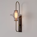 Wall Lamp with Brass Frame Transparent Glass Shade Striped Design Illuminated Mounted on Light Wall