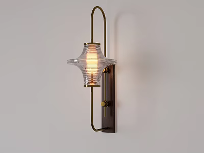 Wall Lamp with Brass Frame Transparent Glass Shade Striped Design Illuminated Mounted on Light Wall 3d model