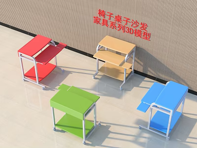 Colorful Study Desk with Shelf in Furniture Series 3d model