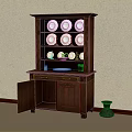 Wooden China Cabinet With Open Door Drawer And Shelves Displaying White Plates Decorative Vase