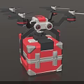 Multi Rotor Transport Aircraft With Red And Gray Package Box Design