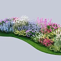 Colorful Garden Shrubs With Purple Pink White Blue Flowers And Green Grass Landscape
