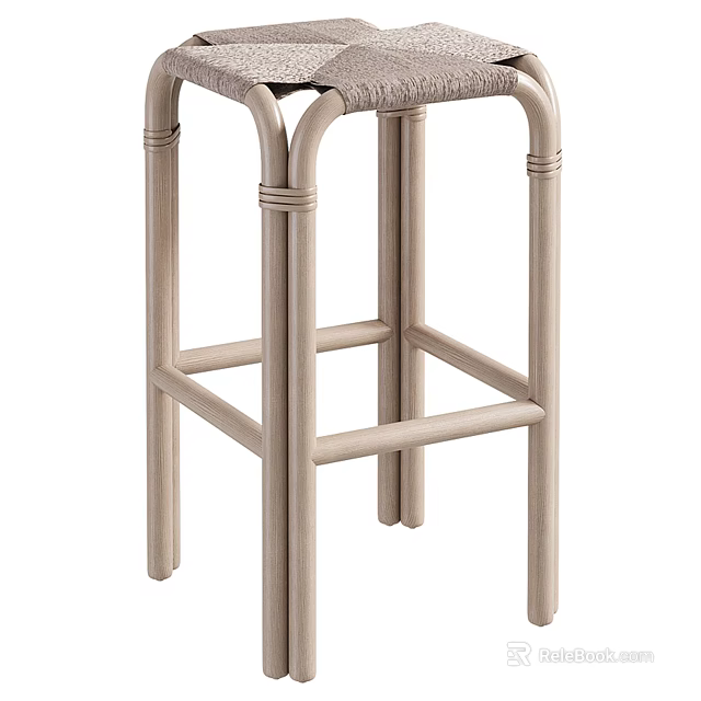 Modern Bar Stool With Metal Frame And Woven Seat For Kitchen Bar Area 3d model 