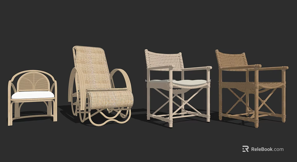 Various Woven Design Leisure Chairs In Light Color With Different Styles For Indoor Outdoor Use 3d model 