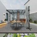 Scenic Roof Garden With City View Gray Tiled Flooring White Walls Outdoor Seating And Lighting