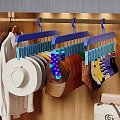 Hats Organized On Blue Clothespin Hangers With Wide Brim And Baseball Cap Storage