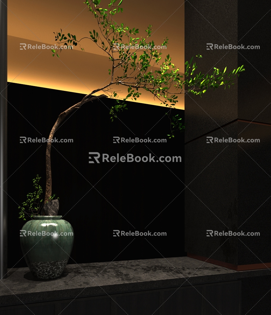 potted plant green plant branch flower arrangement vase flower arrangement ornaments 3d model