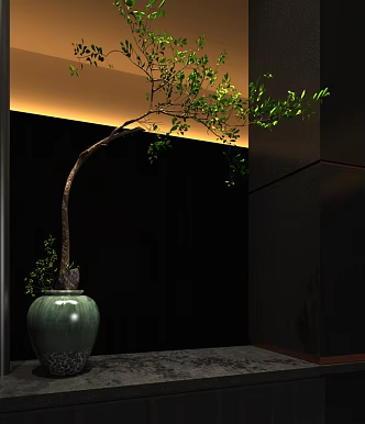 potted plant green plant branch flower arrangement vase flower arrangement ornaments 3d model