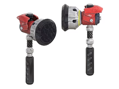 Two Red Black Mechanical Weapon Models With Silver Parts And Detailed Handles 3d model