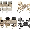 Modern Table And Chair Set With Foldable Metal Chairs Wooden Tabletop And Decorative Items