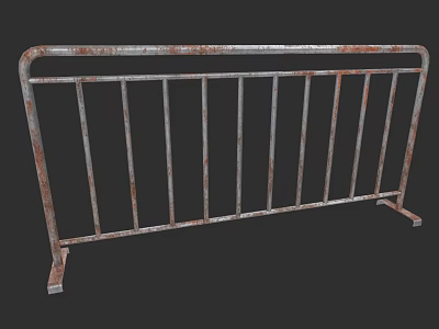 Rusty Metal Fence With Horizontal Top Rail And Vertical Bars Structure 3d model