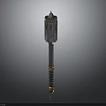 Slender Industrial Metal Equipment With Tower Like Top And Cylindrical Gold Base