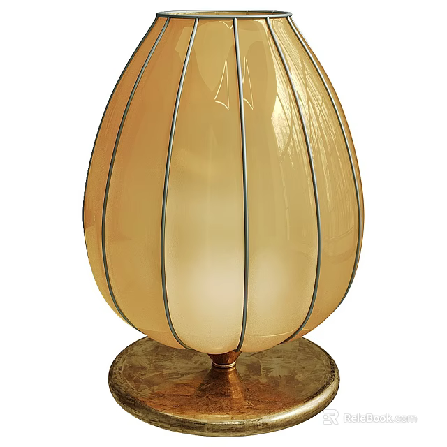 Egg Shaped Table Lamp With Beige Lampshade Black Stripes And Metal Base 3d model 