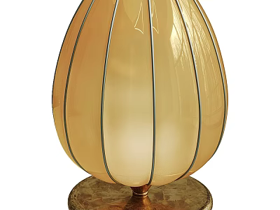 Egg Shaped Table Lamp With Beige Lampshade Black Stripes And Metal Base 3d model