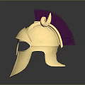 Mythical Warrior Golden Helmet With Horns And Purple Plume Decoration