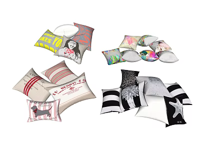Decorative Throw Pillows With Various Patterns Including Stripes Cartoons And Starfish 3d model