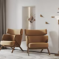 Modern Beige Single Sofa Interior With Wooden Legs Floor Lamp And Wall Decor