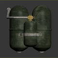 Green Industrial Gas Cylinders With Yellow Valve And Metal Straps For Storage