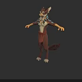 Anthropomorphic Wolf Like Creature Character With Red Clothing And Blue Decorative Patterns