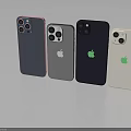 Assorted Color Apple Smartphones With Camera Modules And Logo Displayed In Row 3d model