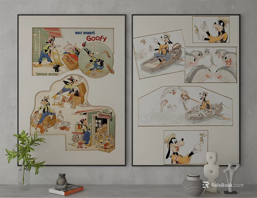 Framed Disney Goofy Comic Posters With Multiple Cartoon Scenes Art 3d model