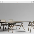 Elegant Modern Dining Table Set With Wooden Cross Legs And Woven Back Chairs