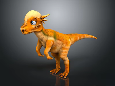 Cute 3D Cartoon Dinosaur Character With Orange Yellow Skin Horns And Big Eyes 3d model