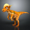 Cute 3D Cartoon Dinosaur Character With Orange Yellow Skin Horns And Big Eyes