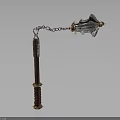 Medieval Weapon With Decorative Metal Chain Wooden Handle And Ornate Head
