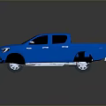 Blue Pickup Truck With Shiny Exterior And Reflective Truck Bed On Black Background