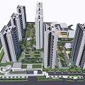 Modern High Rise Residential Community With Green Spaces And Public Facilities Layout